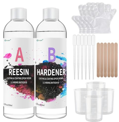 Gyxust Epoxidharz-Set 500ml/17oz Epoxidharz mit Härter in 1:1 Verhältnis, glasklarer Gießharz für Schmuck, Formen, Wohnkultur, Untersetzer, Ornamente