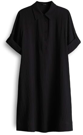 OPUS Damen Minikleid | Hemdblusenkleid WOMARA A-Linie mit feiner Rippstruktur Black, 40