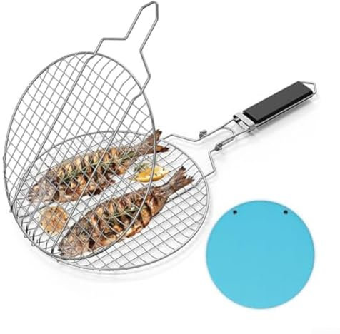 Folding Round Grill Net,Stainless Steel Folding Round Grill Basket Detachable Handle BBQ Grilling Net Cage For Vegetables Fish Shrimp Outdoor Cooking