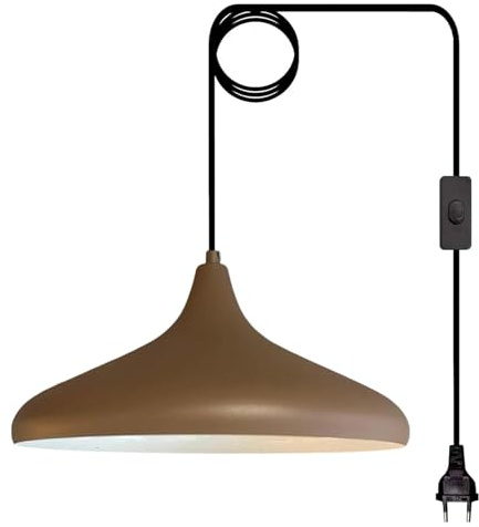 bamyum Champion Hängelampe Milchbraun mit Stecker 35 cm, Pendelleuchte EU Stecker, Hängeleuchte Metall 450 cm Kabel Schalter, Küchenlampe Milchbraun