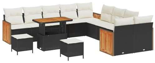 vidaXL Garten-Sofa-Set 13 pcs Schwarz und Creme 90 x 55 x 71 cm, Garten und Terrasse, strapazierfähige Möbel, modernes Sofa-Set, Lounge für die Terrasse, Entspannung und Komfort!