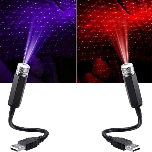 2 Pcs Car Roof Star Night Lights Mini Led Projection Lamp, Star Night Wedding USB Car Roof Projector Light, Ceiling, Bedroom, Party Romantic