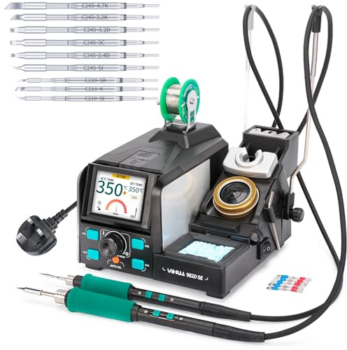YIHUA 982D SE 200W Micro Soldering Station with Precision Soldering Iron Station with 11 Soldering Tips, Lead-Free Solder, Auto Temperature Calibration Function(UK Plug)
