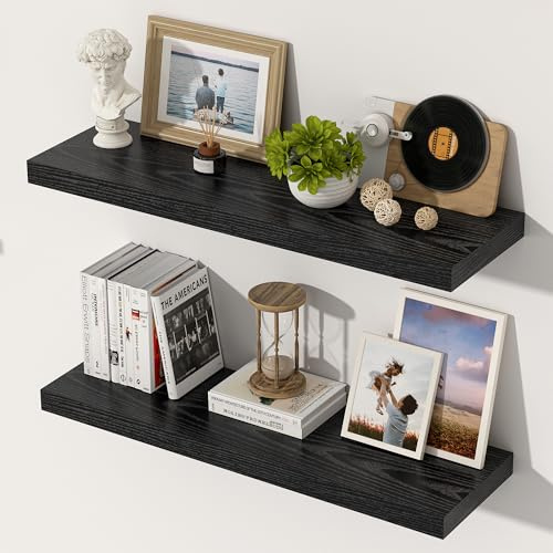 Feihorrm Wandregal Holz Breite 30 cm, 60cm Wandboard Schwarz 2er-Set | Lang Schweberegal aus MDF Holz, Regal Wand für mehr Stauraum, Regalbrett für Küche, Wohnzimmer, Schlafzimmer, Badezimmer