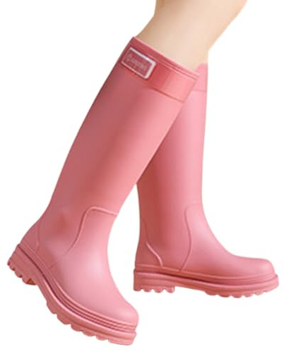 Bottes de pluie pour femme - Chaussures de pluie décontractées - Confortables - En caoutchouc - Talon bas - Pour la randonnée, le camping, le quotidien, Rose, 39 EU