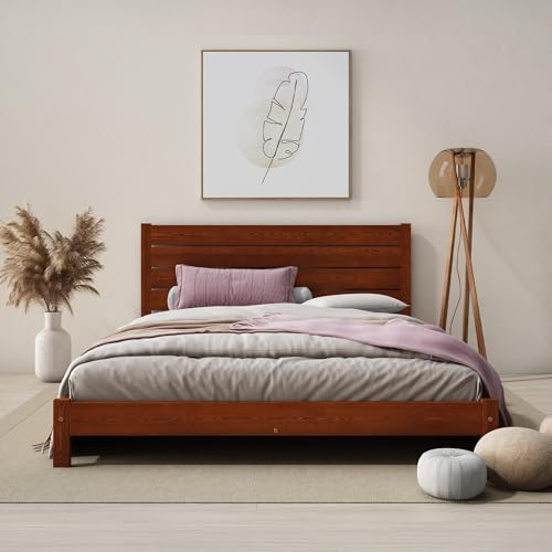 Nodax Super King Bed Frame – F15 Solid Pine Japanese-Inspired Low Wooden Bed Frame, Eco Colour Woodstain Option, Slatted Base with Extra Four Supportive Legs, Bedroom Furniture | 6ft (Bear)