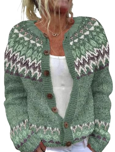 Gilet Femme Norvégien Jacquard à Boutons, Chic et Elegant, Cardigan Femme Tricoté à Manches Longues, Cardigan Pull Irlandais Mohair, Pulls, Gilets et Sweats Hiver Chaud, Gilet Laine Cachemire de Noel