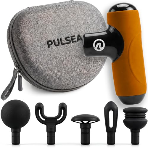Pulsea Mini Muscle Massage Gun - 5 Speed, Deep Massage, Ultra Quiet <45dB, USB-C Rechargeable, 5 Tips, Compact & Portable for Sport and Recovery (Orange)