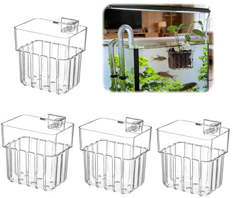 4 Stück Aquarium Pflanzenhalter Transparenter Pflanzkorb Aquarium | Pflanzenständer für Aquarien mit Löchern Acryl Hänge Aufhänger für Wasserpflanzen Aquascaping & Aquariendekoration