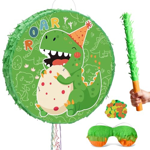 Pinata Dino,Dinosaurier Piñata Dino Mottoparty Pinata | Augenbinde,Schlagstock,Kinder Dinosaurier Geburtstag Dekoration,Dinosaurier Party Zubehör