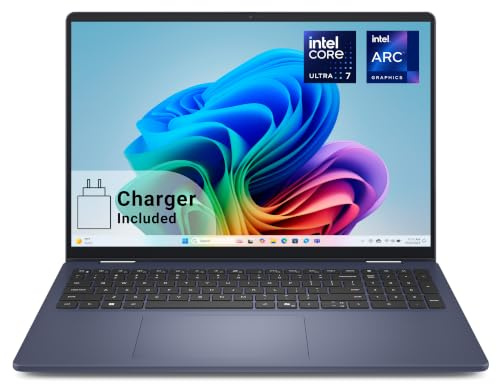 Dell 16 Plus 2-in-1 Laptop DB06250 Copilot+ PC, 16 2.5K Mini-LED Touch HDR600 90Hz, Intel Core Ultra 7 256V, 16GB, 1TB SSD, Win 11 Home, QWERTY - Blue + 65W USB-C AC Adapter with Power Cord