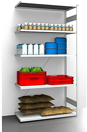 eurokraft | Hygiene-Steckregal | Regalhöhe 2350 mm | 5 Fachböden | BxT 1225 x 685 mm | Anbauregal