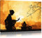 Pixxprint Geisha Pinsel Effekt, Größe: 80x60cm, Leinwandbild, fertig gespannt, Wandbild, Dekoration, Kunstdruck, kein Poster