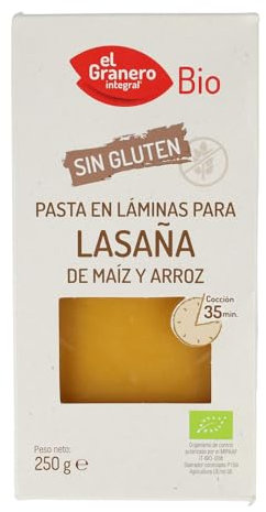 El Granero Integral - Láminas para Lasaña Sin Gluten BIO - 250 g - Alto Contenido en Proteínas, Vitaminas, Minerales y Fibra - Aptas para Veganos y Celíacos
