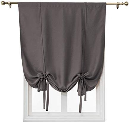 ele ELEOPTION Tie-Up Simple Blackout Curtain, Rod Pocket Thermal Insulated Room Darkening Roman Shade for Bedroom Living Room Kitchen Small Window (Dark Gray, 100x120cm)