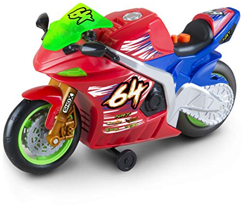 Nikko Road Rippers Wheelie 20031 Motorrad, Rot, 25 cm lang, Fährt auf Knopfdruck vorwärts, Vorderrad hebt ab, Leuchtende Räder, Licht und Soundeffekte, Fahrgeräusche, Für Kinder, Batterien enthalten