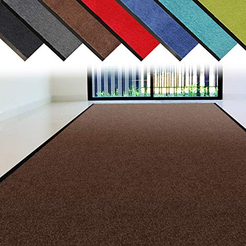 casa pura Schmutzfangläufer Meterware | 90 cm breiter Flur Teppich gegen Feuchtigkeit und Schmutz | rutschfest und einfarbig (Braun - 5,5 m Länge)