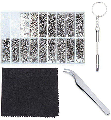 Glasses Tiny Repair Screws,1000PCS/set Screws Repair Kit Tools Set Stainless Steel Eyeglass Screws and Nuts Assortment with Mini Screwdriver for Watch Sunglass Spectacles Eyeglass