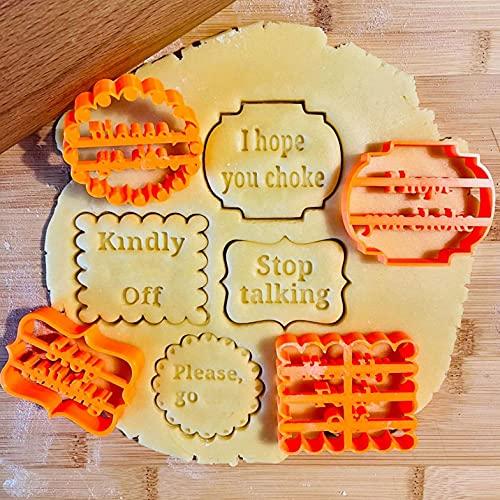 4 Pcs Funny Cookie Moulds for Baking, Cookie Molds with Rude Sayings Cuss Words, Cookie Molds with Good Wishes, Knife Shape Baking Set, Suitable for Kitchen DIY