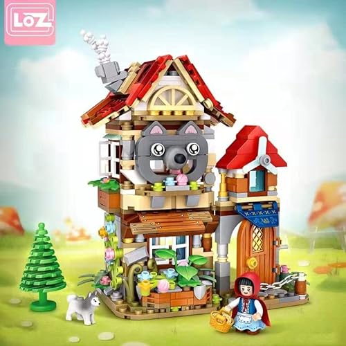 LOZ 1225 Building Blocks Educational Toy Architecture Model Forest Cabin with Little Red Riding Hood Dog and Tree Houses Model Building