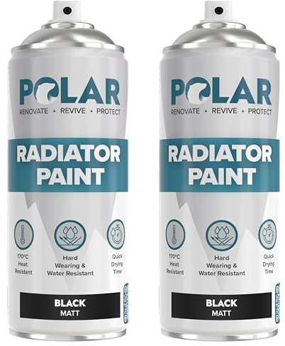 Polar Matt Black Radiator Spray Paint - 2 x 400ml | Heat Resistant up to 100ºC | Quick Drying & No Primer needed | Exterior Surfaces of Radiators & Hot Water Tanks | Heat Resistant Radiator Paint