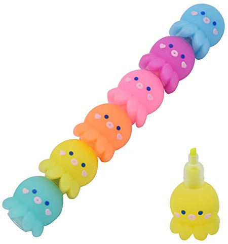 SIPLIV 5 Stück bunte Textmarker, Oktopus-Form, stapelbar, Mini-Pastell-Textmarker-Set, niedliche Marker für Kinder, Studenten, Schreiben, Graffiti, Schulbedarf – Octopus