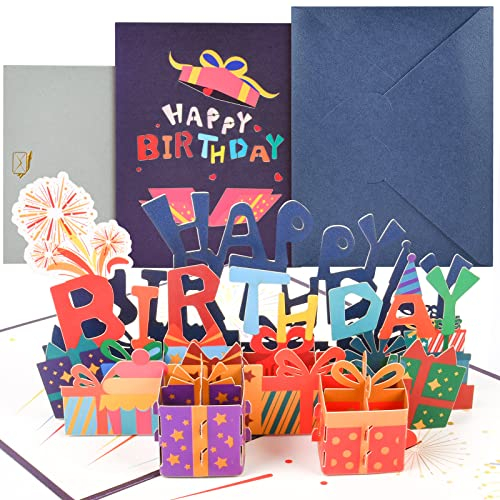OFFCUP 3D Pop up Geburtstagskarte, Happy Birthday Karte, Geburtstagsgrusskarte mit Umschlag, Geburtstag karte fuer Kinder Frauen Mama Papa Frau Mann Geschaeft Kollegen Freunde