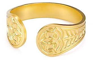 Dreamtimes Lotus Ringe für Frauen Gold Edelstahl Blume des Paradieses einstellbar Vintage Schmuck Buddha Yoga Ring Hochzeit Ring spirituellen Schmuck Geschenk (Gold)