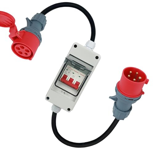 Btstil CEE Adapter 32A auf 16A Starkstrom Adapter 32A Stecker auf 16A Kupplung mit Leitungsschutzschalter 16A, 5x2,5mm² Starkstromkabel, CEE Verlängerungskabel Rot