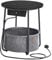 VASAGLE Side Table with Charging Station, Round End Table with Power Outlets, USB Ports, Fabric Basket, Living Room, Bedroom, Bedside Table, Modern, Ebony Black and Slate Grey LET228B03