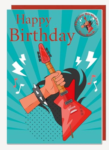 AK Giftshop Rock Heavy Metal Birthday Card With Badge