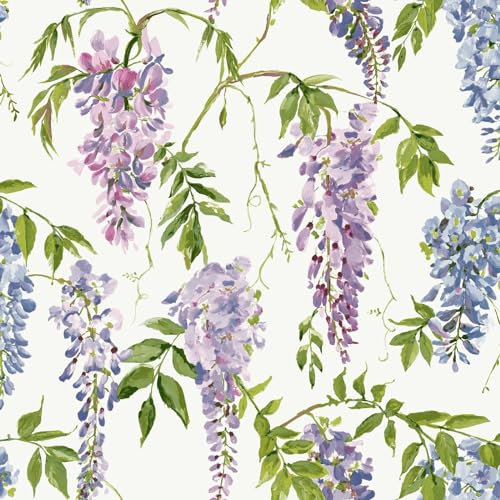 World of Wallpaper Wisteria Tree and Flowers Hand Painted Smooth Wallpaper for Living Room, Bedroom, Hallways, Feature Walls - Lilac (203601)