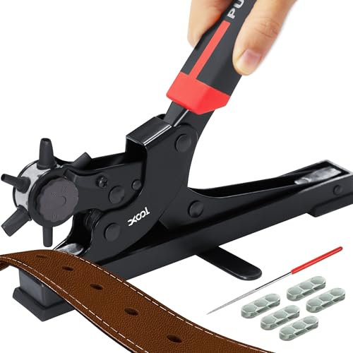 XOOL Oval- & Rundloch Leder-Lochzange für Gürtel, Tischlocher mit mehreren Größen für Leder, Armbänder, Riemen, Kragen, Sättel, Schuhe, Stoff, DIY-Projekte
