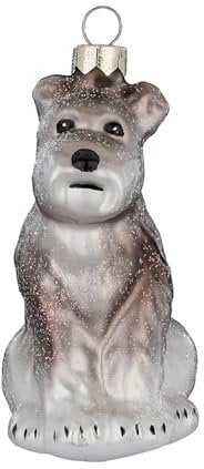 Christbaumschmuck Glas 9cm - Schnauzer Hund Figur zum Aufhängen - handbemalt - Weihnachtsbaum Anhänger für Weihnachten - Christbaumanhänger & Weihnachtsbaumschmuck - Tiere Braun
