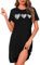 Marvmys Chemise De Nuit en Coton à Manches Courtes pour Femme Vêtement De Nuit Pyjama en Forme De Coeur à Col Rond Noir L