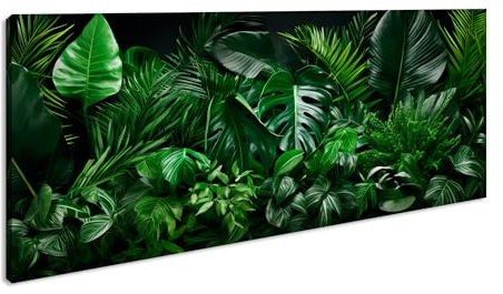 Leinwandbild Dschungelgrün, üppige Blätter, sattes Grün, lebendiges Meer aus Pflanzen. Panorama Format: 120x60 cm XXL Kunstdruck Bild auf Keilrahmen/Wandbild/Wohnzimmer Deko