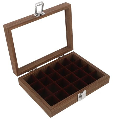 GAROZATION 24gitter Walnuss Schmuckbox Mit Glasdeckel Fächer Kleine Aufbewahrungsbox Für Ringe Halsketten Und Ohrringe Elegantes Schmuckdisplay Für Zuhause Und Gewerbe