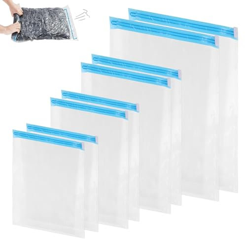 Vakuumbeutel für Kleidung, 4 Größen Akuumbeutel für Kleidung, versiegelte Vakuumbeutel für Bettdecken, Wiederverwendbare Vakuumbeutel zum Rollen für Reisen & Rucksack(12 Stück)