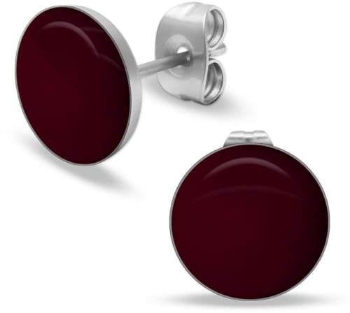 Soul-Cats runde Ohrstecker Ohrringe aus Edelstahl, glänzend für Frauen Mädchen Durchmesser 10mm, Farbe: bordeaux
