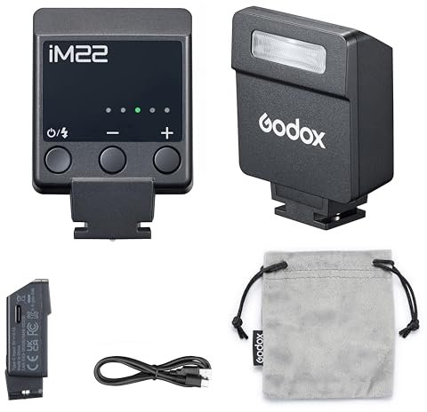 Godox iM22 Mini-Blitz für Canon, Sony, Fuji, Nikon, Panasonic, Olympus, Pentax, 3s Ladezeit, ca. 440 Blitzzeiten, leichter tragbarer Kamerablitz