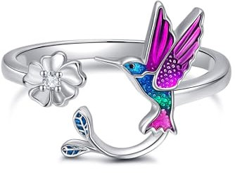 Kolibri Ring 925 Sterling Silber Kolibri Gänseblümchen Blume offener Ring Kolibri Schmuck Geschenk für Frauen