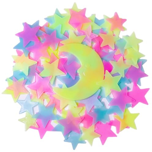 Leuchtsterne Kinderzimmer Leuchtende Sterne Wandsticker 100 Stück Selbstklebend Leuchtsticker Sternenhimmel Aufkleber 3D Leuchtstern Fluoreszierend Wandaufklebe für Wände und Decken Deko