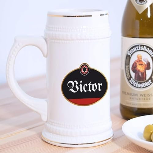 Wanapix | Boccale da Birra Personalizzato | Boccale Tedesco in Ceramica | 580 ml | Lavabile in Lavastoviglie | Regalo Originale | Nero
