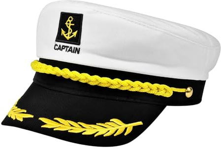 Homshsjhkis Kapitänsmütze Herren, Yacht Matrosenmütze, Verstellbare Marine Mütze, Schiff Boot Seemannsmütze Seemann Admiral für Karneval Mottoparty Partys Cosplay, Damen Männer Erwachsene, Weiß