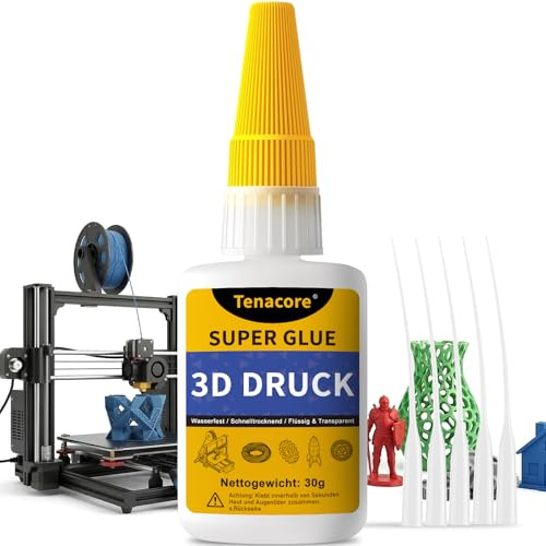 3D Druck Kleber Extra Stark 30g, 3D Druck Sekundenkleber Extra Stark, Superkleber mit Anti-Verstopfungskappe, Transparent Wasserfest für PLA, ABS, PETG, TPU, Modelle und Miniaturen