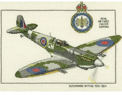 Heritage Crafts Classic Transport Planes Supermarine Spitfire Counted Cross Stitch Kit 14 count Aida