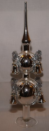 Jingle Bells Lauscha Christbaumspitze Silber mit 8 Glocken, mit leonischem Draht umsponnen