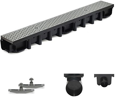 1m Entwässerungsrinne für modulares System A15 98mm, komplett Stegrost Kunststoff, Grau Decor