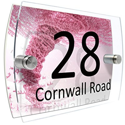 CS Printing House Number Sign Plaque Garden Glass Effect Acrylic Sign Door Plate Marble Wall Display 2 Part Branded Acrylic (Pink Rabbits)