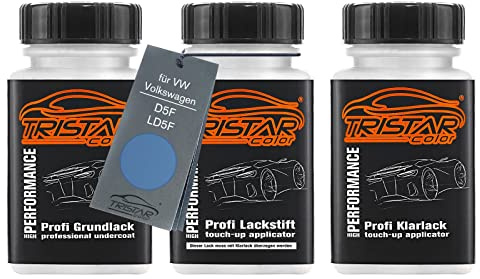 TRISTARcolor Autolack Lackstifte für VW D5F / LD5F Blue Dusk Metallic +1K | für VW / Volkswagen, Set aus Grundlack + Basislack + Klarlack, Lackfläschchen mit Pinsel, je 50ml